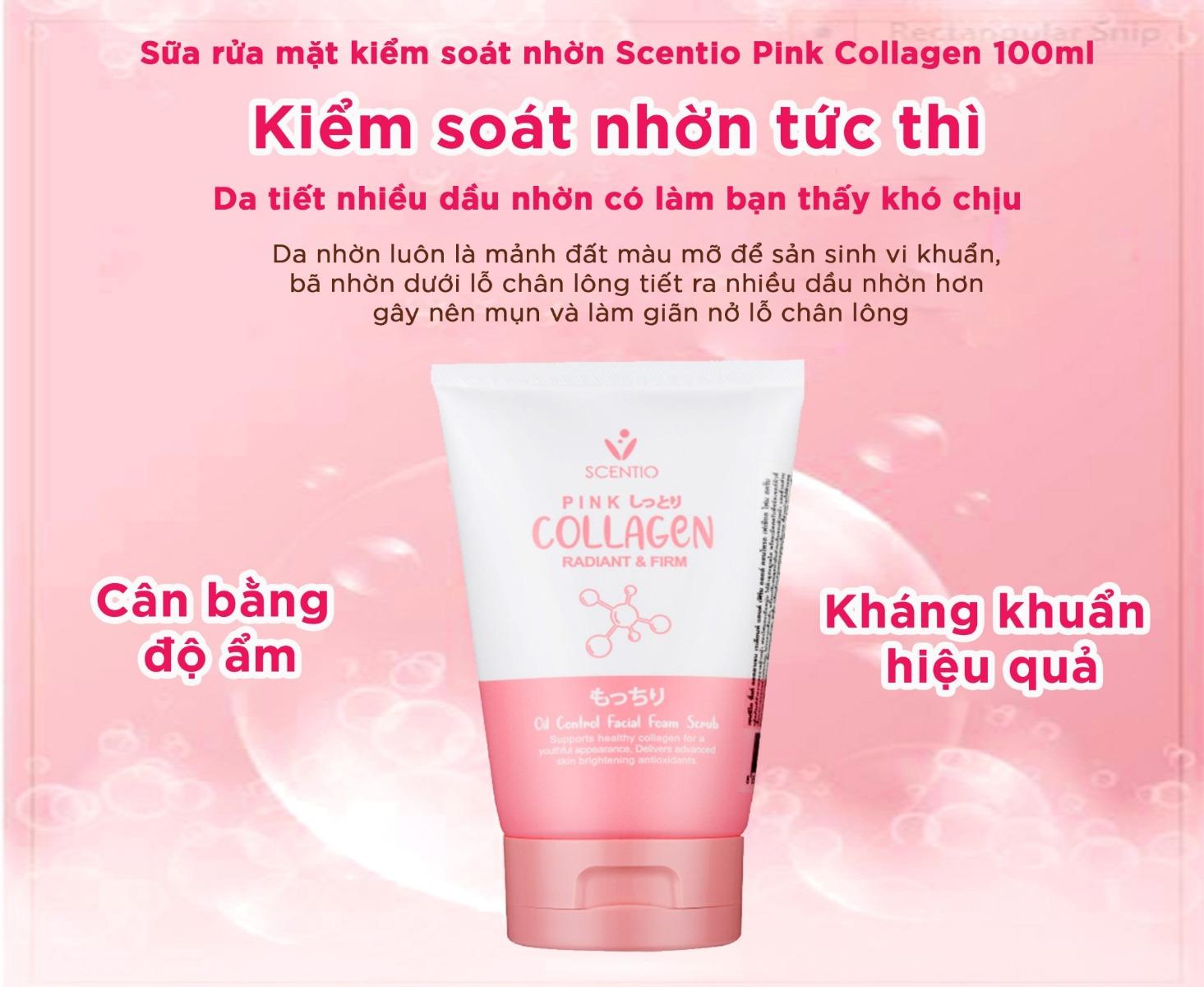 Sữa rửa mặt làm sạch dầu nhờn Scentio Pink Collagen Radiant & Firm Oil Control Facial Foam Scrub 100ml - Ảnh 3