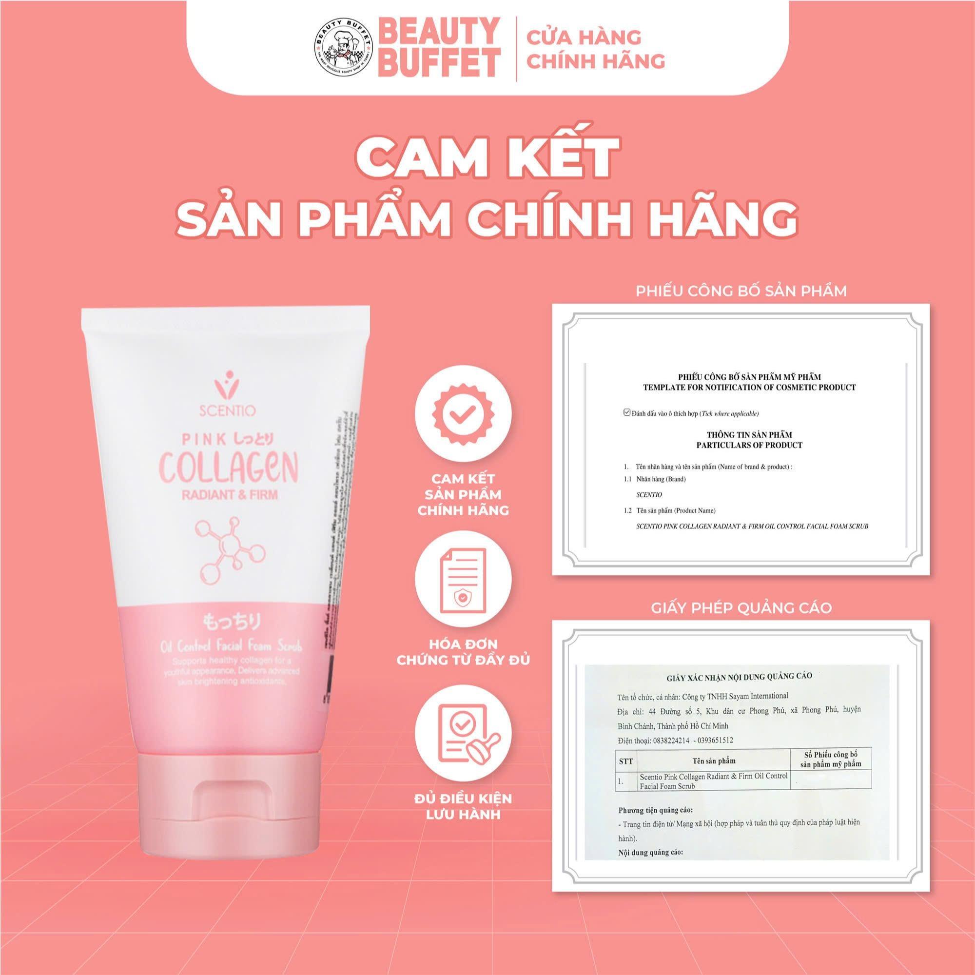 Sữa rửa mặt làm sạch dầu nhờn Scentio Pink Collagen Radiant & Firm Oil Control Facial Foam Scrub 100ml - Ảnh 2